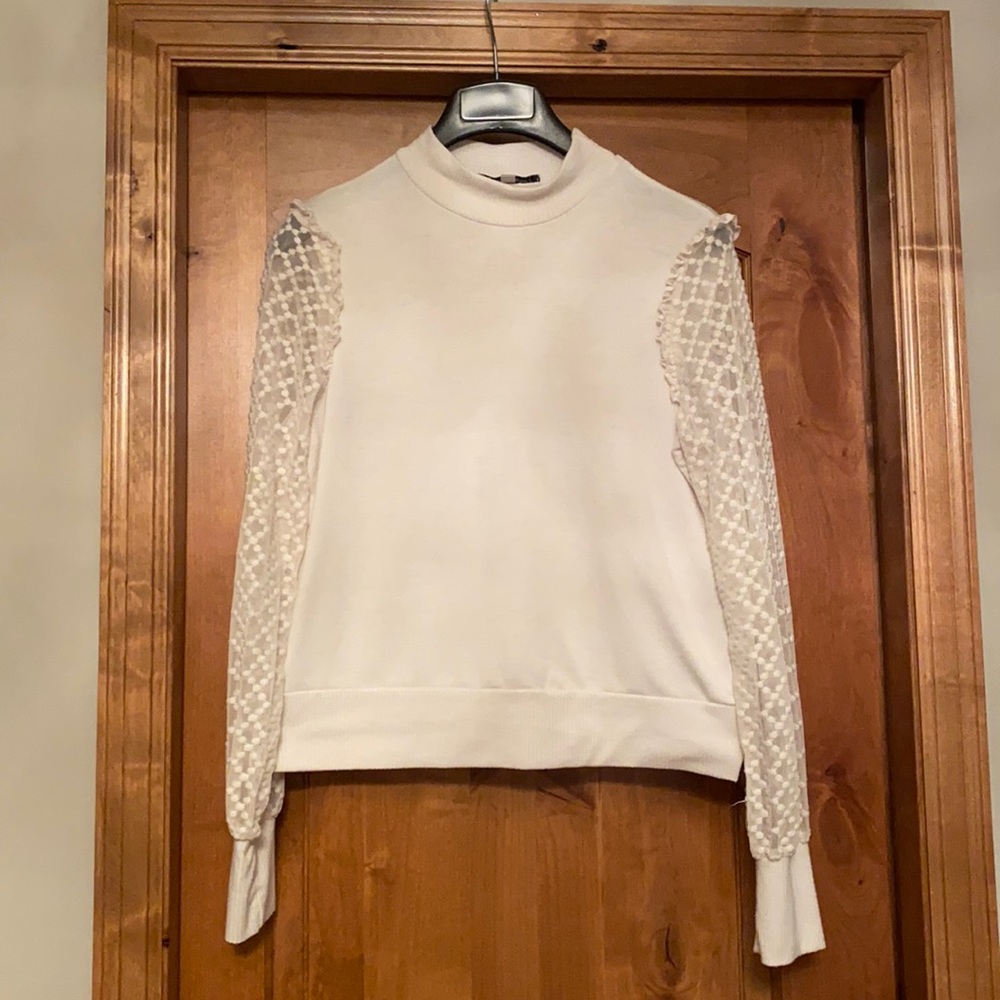 The Vanity Room Mesh Sleeve Sweater Cream Like New